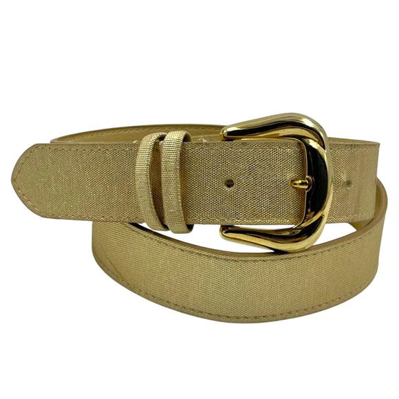 Vintage Daylor Gold Metallic Belt 1980s 1990s Linen Textured Faux Leather Size L - Picture 1 of 6